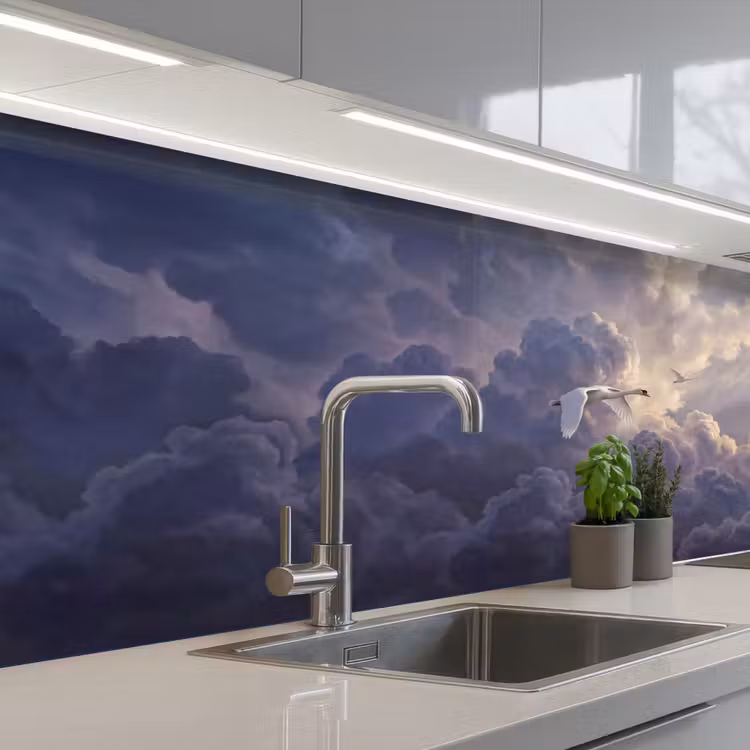 Keuken achterwand - Vogel - Vliegend - Natuur - Wit - Wolken — 2