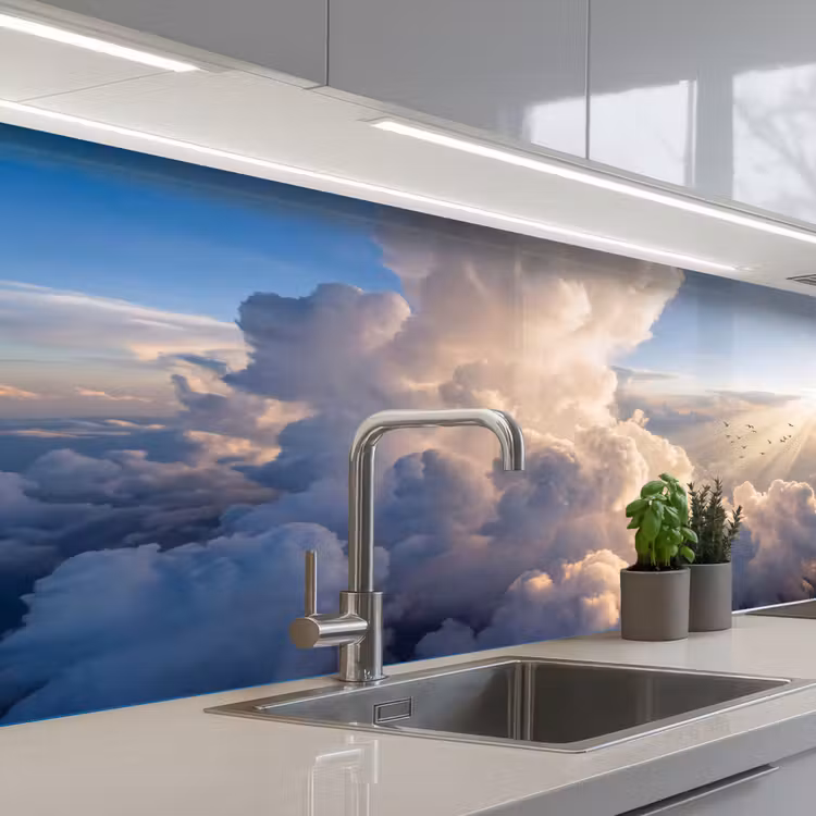 Keuken achterwand - Wolken - Zonnestralen - Natuur - Wit — 2