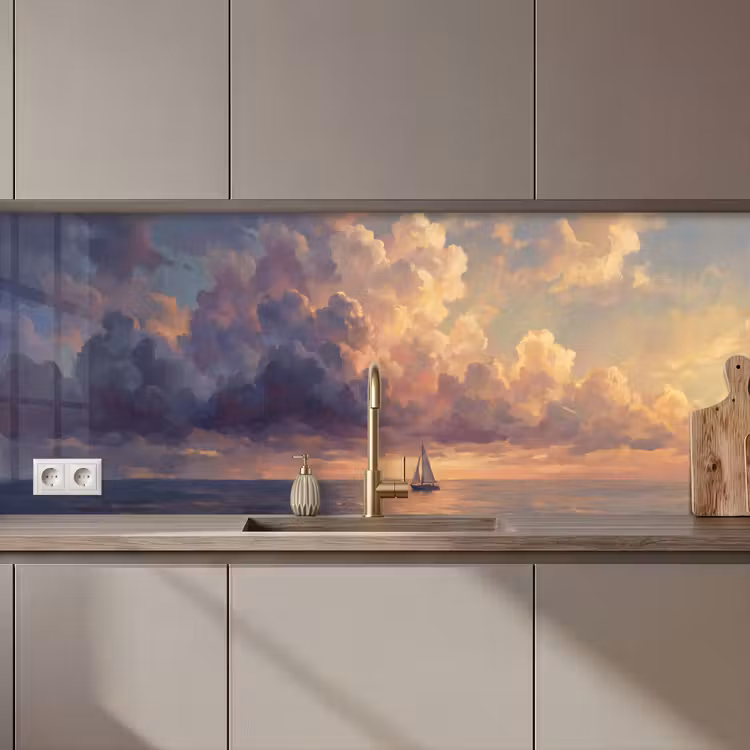 Keuken achterwand - Boot - Zonsondergang - Zee - Natuur - Goud — 1