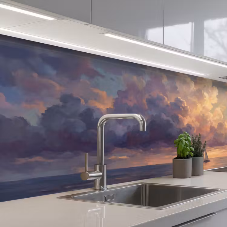 Keuken achterwand - Boot - Zonsondergang - Zee - Natuur - Goud — 2