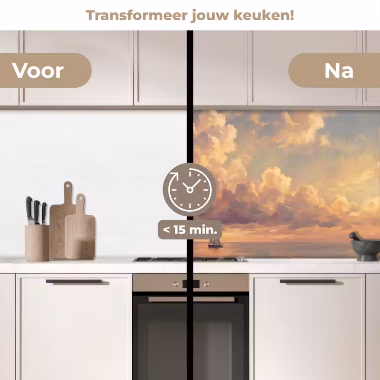 Keuken achterwand - Boot - Zonsondergang - Zee - Natuur - Goud — 3