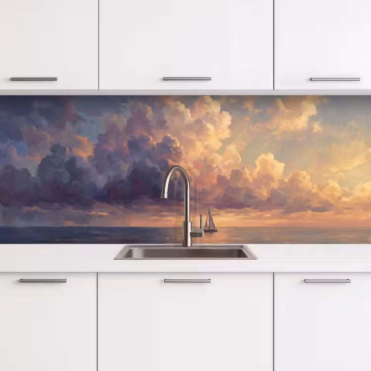Keuken achterwand - Boot - Zonsondergang - Zee - Natuur - Goud — 4