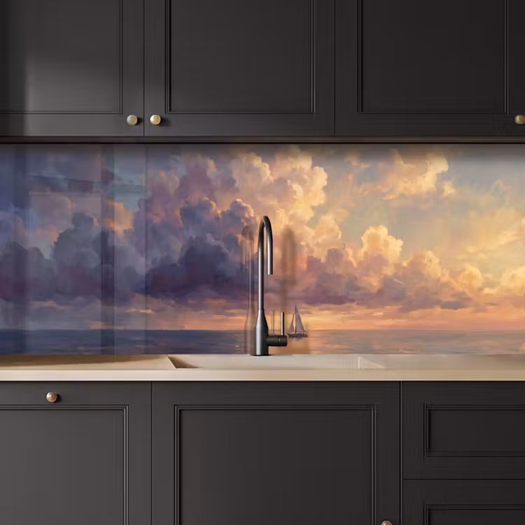 Keuken achterwand - Boot - Zonsondergang - Zee - Natuur - Goud — 6