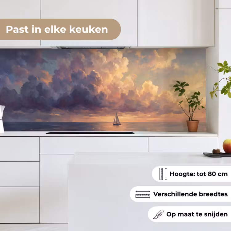 Keuken achterwand - Boot - Zonsondergang - Zee - Natuur - Goud — 7