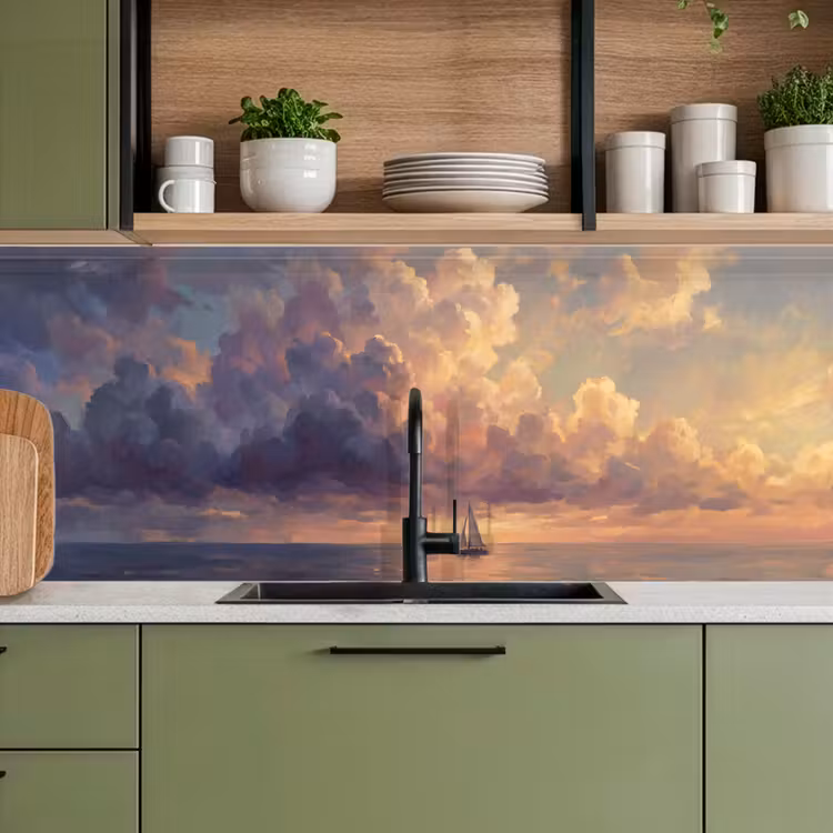 Keuken achterwand - Boot - Zonsondergang - Zee - Natuur - Goud — 8