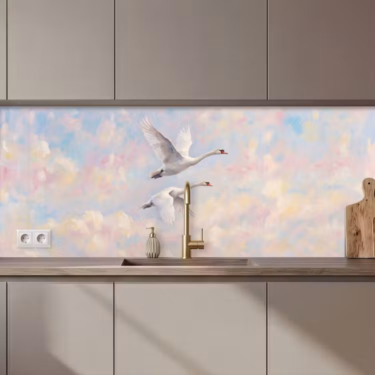 Keuken achterwand - Vogel - Vliegend - Lucht - Modern - Pastel — 1