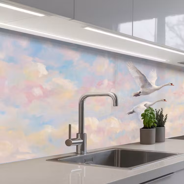 Keuken achterwand - Vogel - Vliegend - Lucht - Modern - Pastel — 2