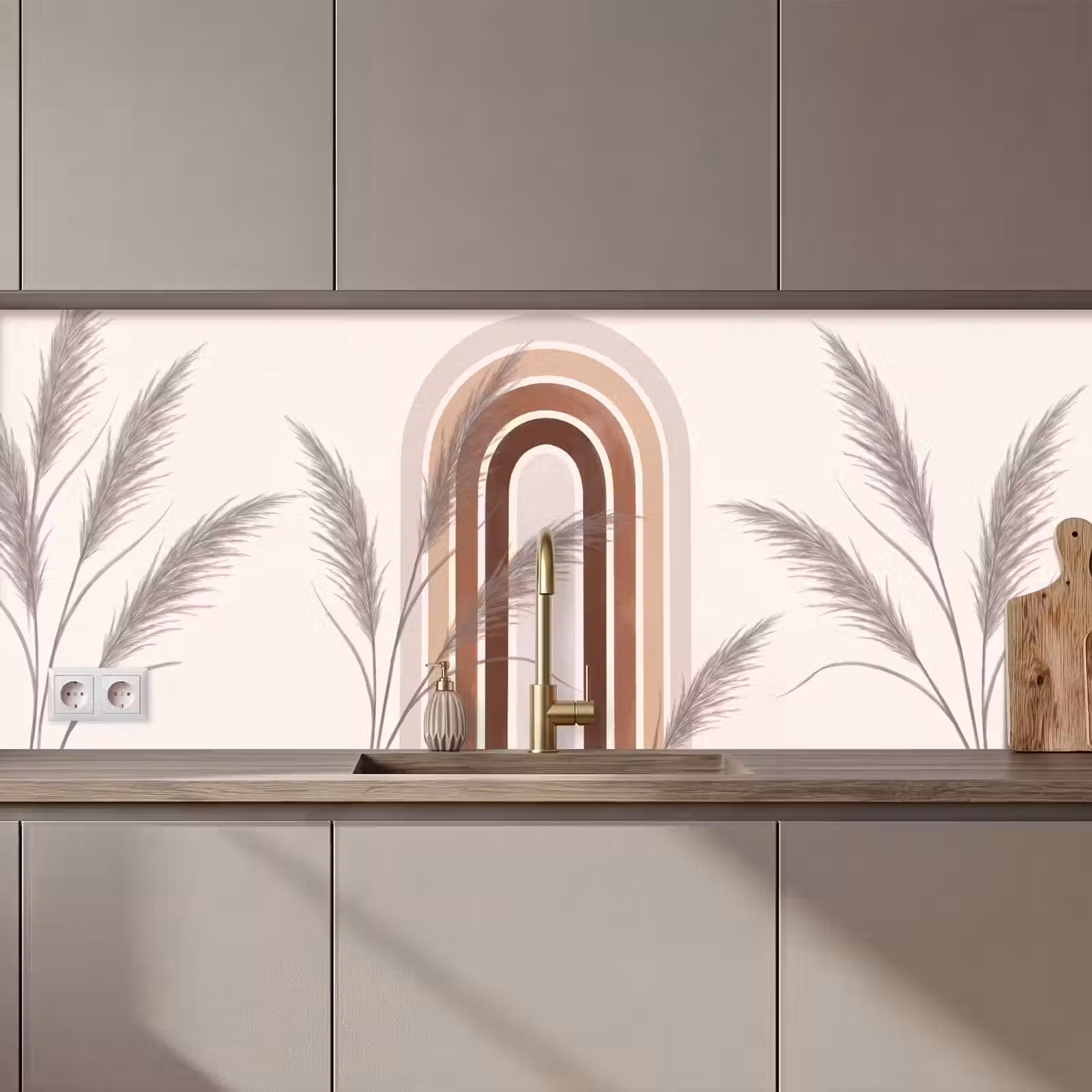 Keuken achterwand - Abstract - Bogen - Plant - Boho - Beige — 1