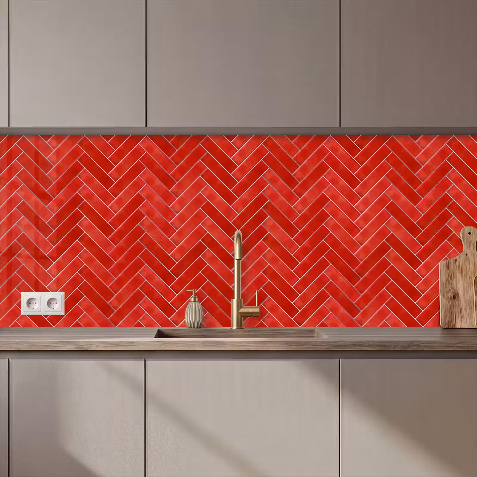 Keuken achterwand - Visgraat - Tegel - Rood — 1