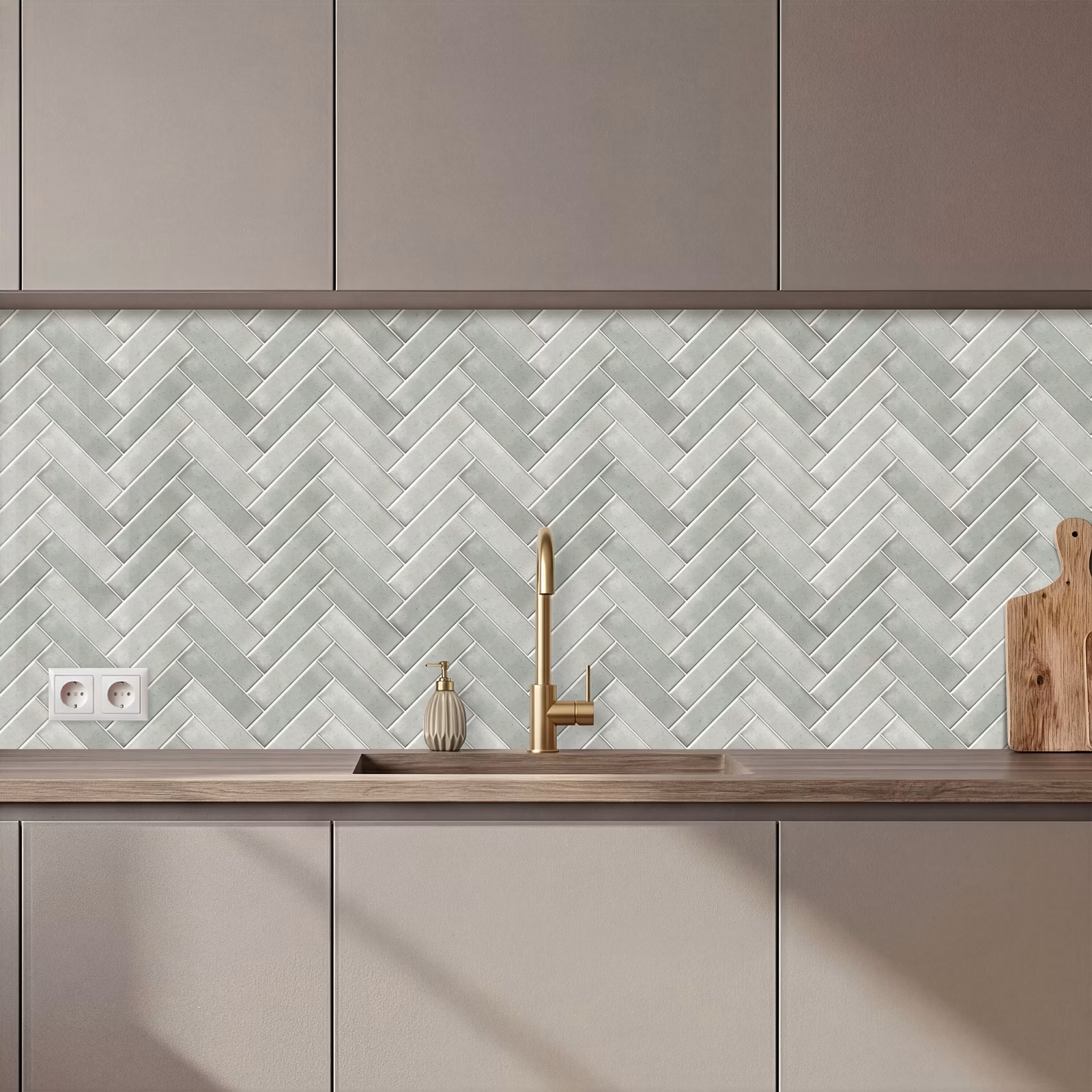 Keuken achterwand - Visgraat - Wandtegel - Grijs — 1