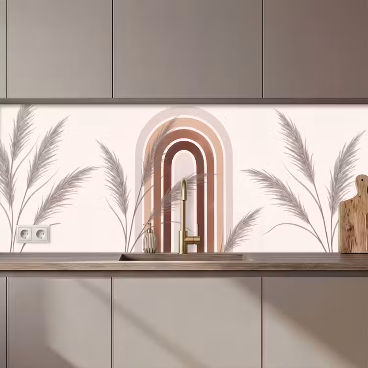 Keuken achterwand - Abstract - Bogen - Plant - Boho - Beige — 1