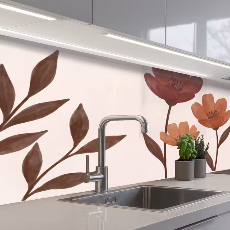 Keuken achterwand - Bloemen - Abstract - Modern - Bruin - Decoratief — 2
