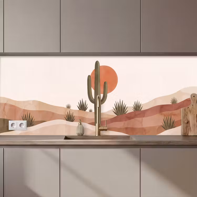Keuken achterwand - Cactus - Duinen - Modern - Landschap - Groen — 1