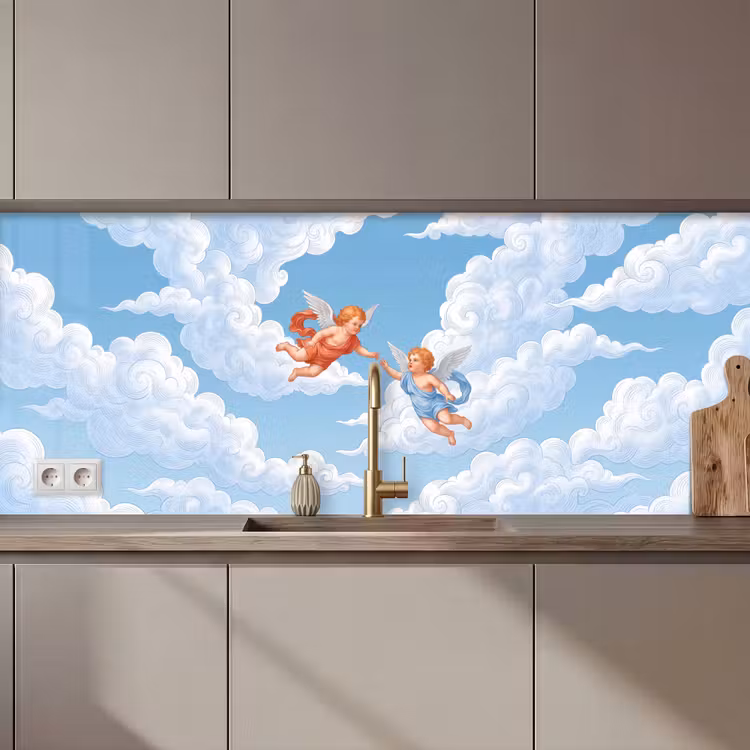 Keuken achterwand - Engel - Vliegend - Klassiek - Blauw — 1