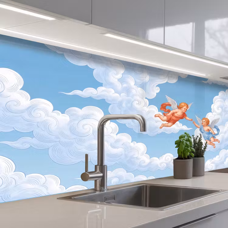Keuken achterwand - Engel - Vliegend - Klassiek - Blauw — 2