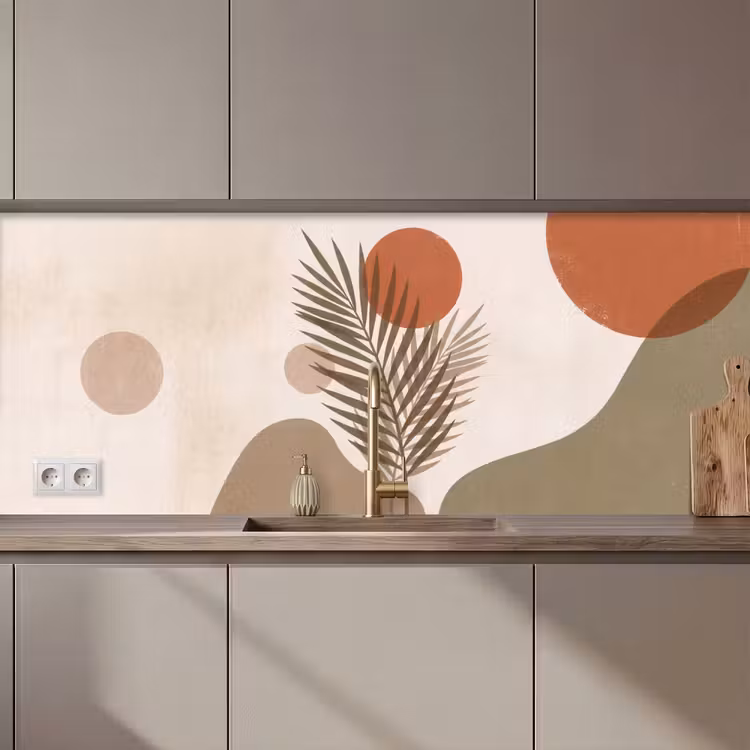 Keuken achterwand - Planten - Bladeren - Abstract - Modern - Beige — 1