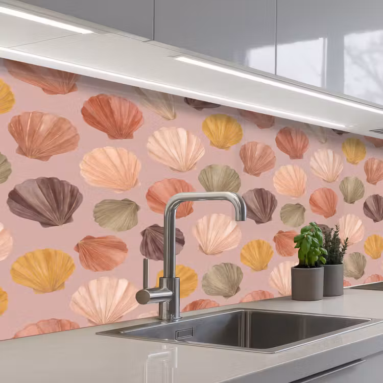 Keuken achterwand - Schelp - Patroon - Zee - Aquarel - Aardetinten — 2