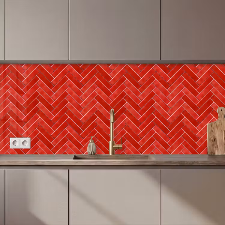 Keuken achterwand - Visgraat - Tegel - Rood — 1