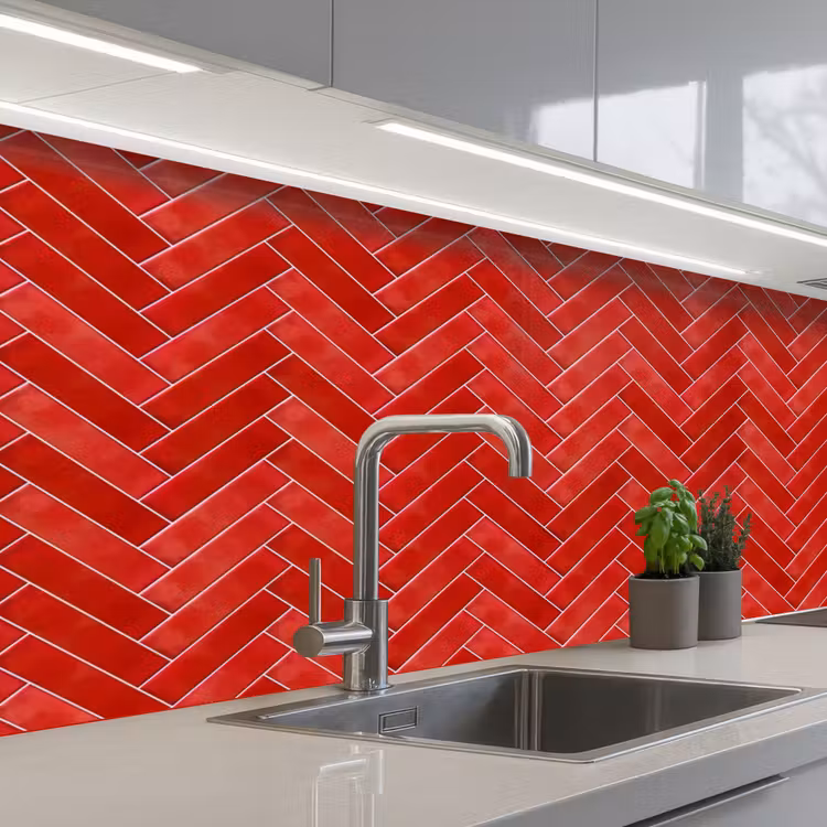 Keuken achterwand - Visgraat - Tegel - Rood — 2