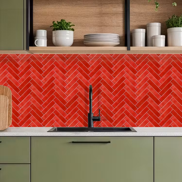 Keuken achterwand - Visgraat - Tegel - Rood — 8