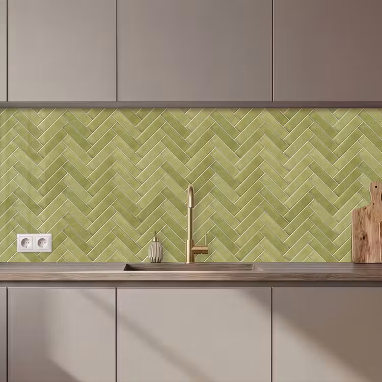 Keuken achterwand - Visgraat - Wandtegel - Olijfgroen — 1