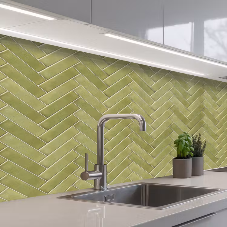 Keuken achterwand - Visgraat - Wandtegel - Olijfgroen — 2