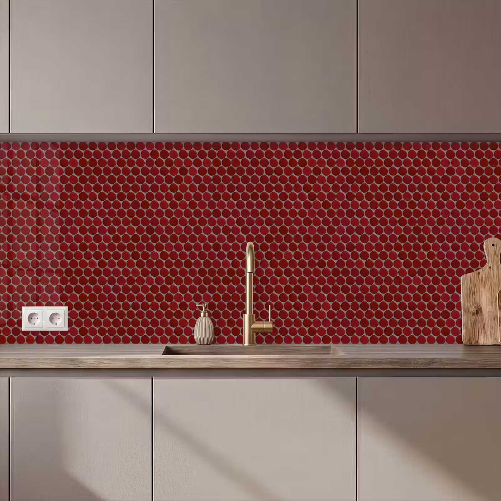 Keuken achterwand - Penny - Mozaïek - Rond - Rood — 1