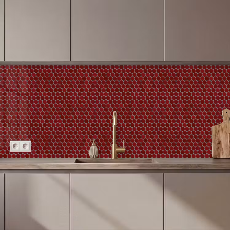 Keuken achterwand - Penny - Mozaïek - Rond - Rood — 1