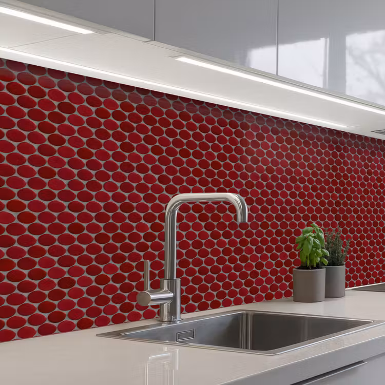Keuken achterwand - Penny - Mozaïek - Rond - Rood — 2