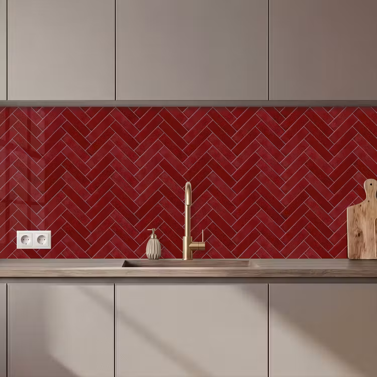 Keuken achterwand - Visgraat - Wandtegel - Bordeaux - Rood — 1