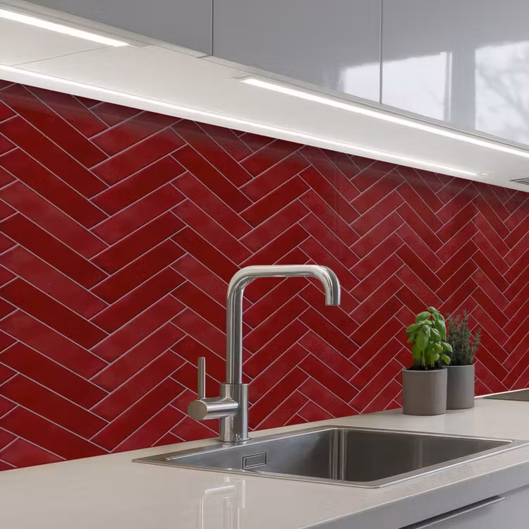 Keuken achterwand - Visgraat - Wandtegel - Bordeaux - Rood — 2