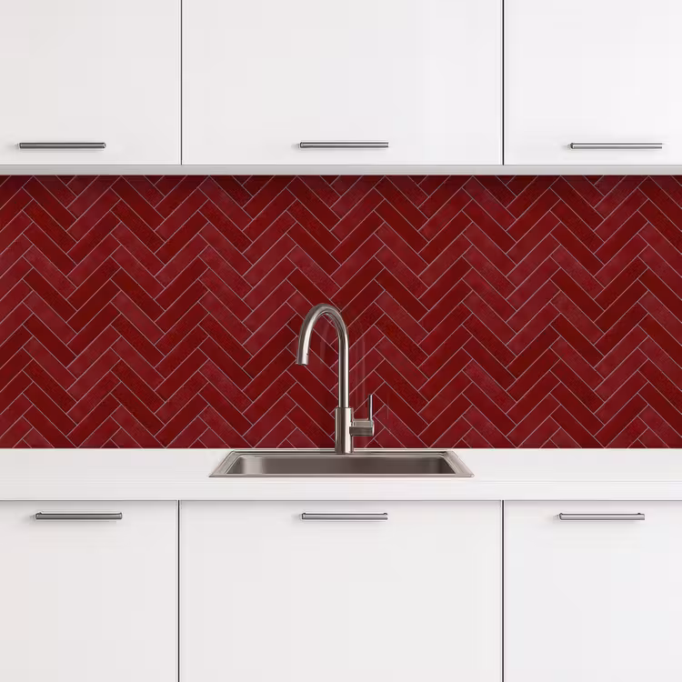 Keuken achterwand - Visgraat - Wandtegel - Bordeaux - Rood — 4