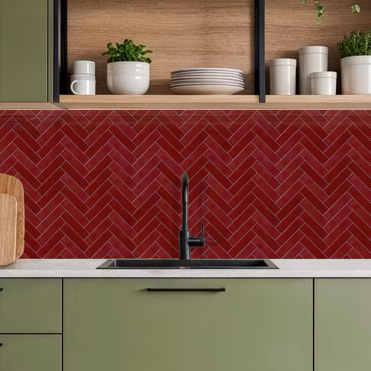 Keuken achterwand - Visgraat - Wandtegel - Bordeaux - Rood — 8