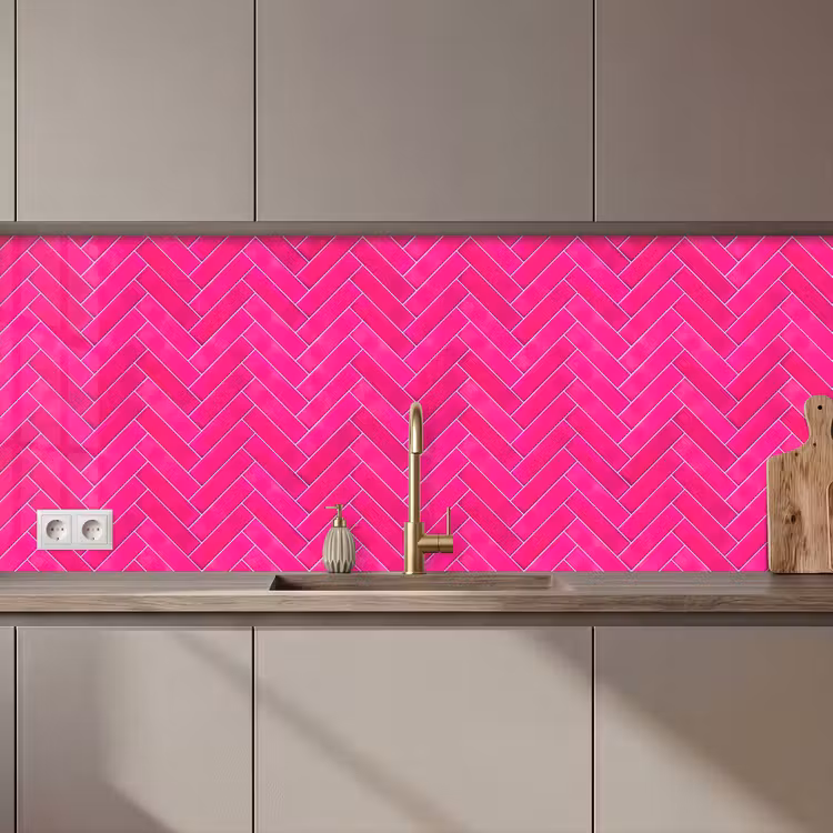 Keuken achterwand - Visgraat - Wandtegel - Fuchsia - Roze — 1