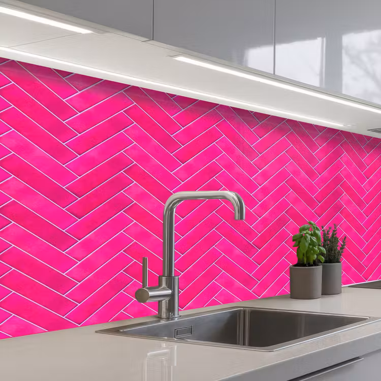 Keuken achterwand - Visgraat - Wandtegel - Fuchsia - Roze — 2