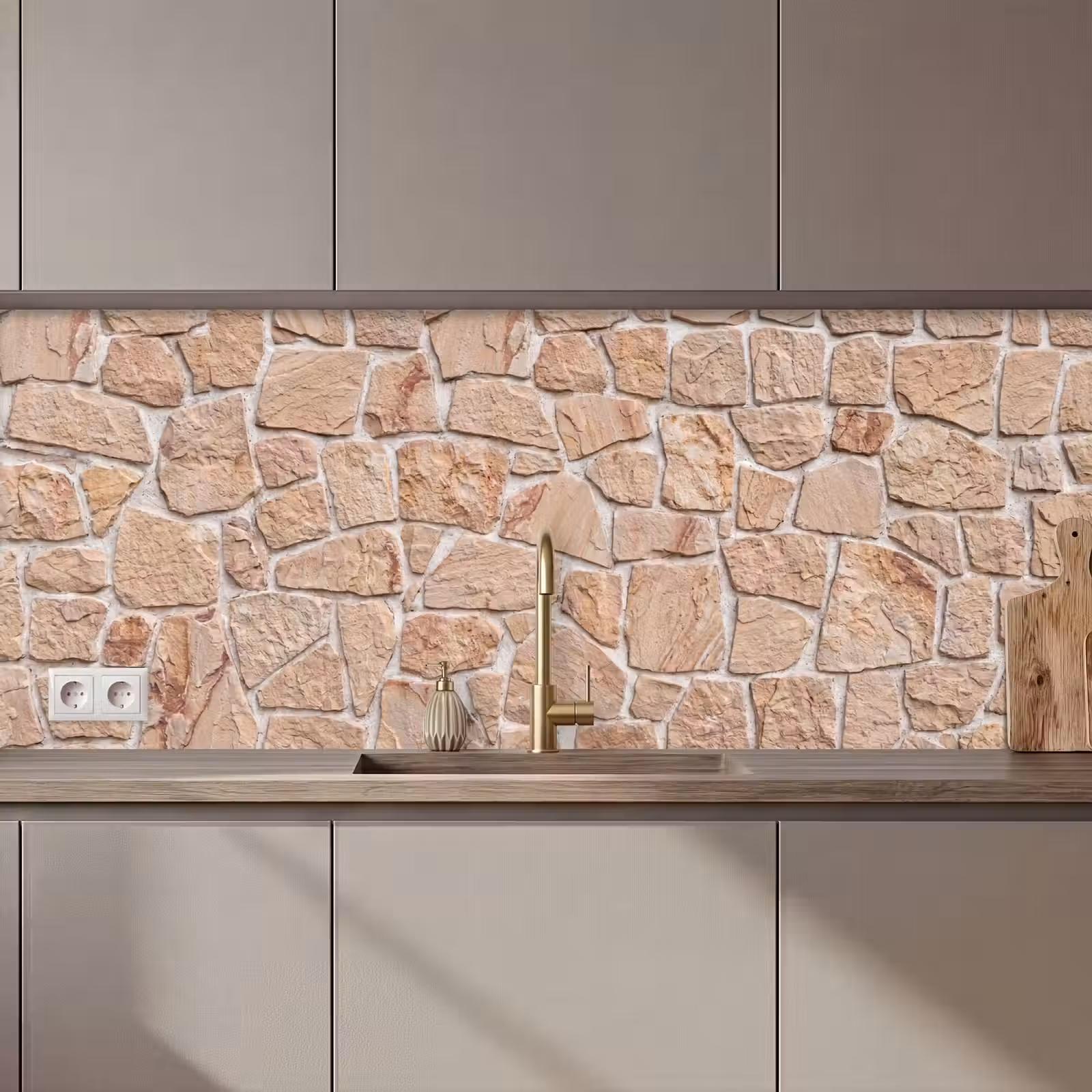Keuken achterwand - Muur - Steen - Patroon - Rustiek - Beige — 1