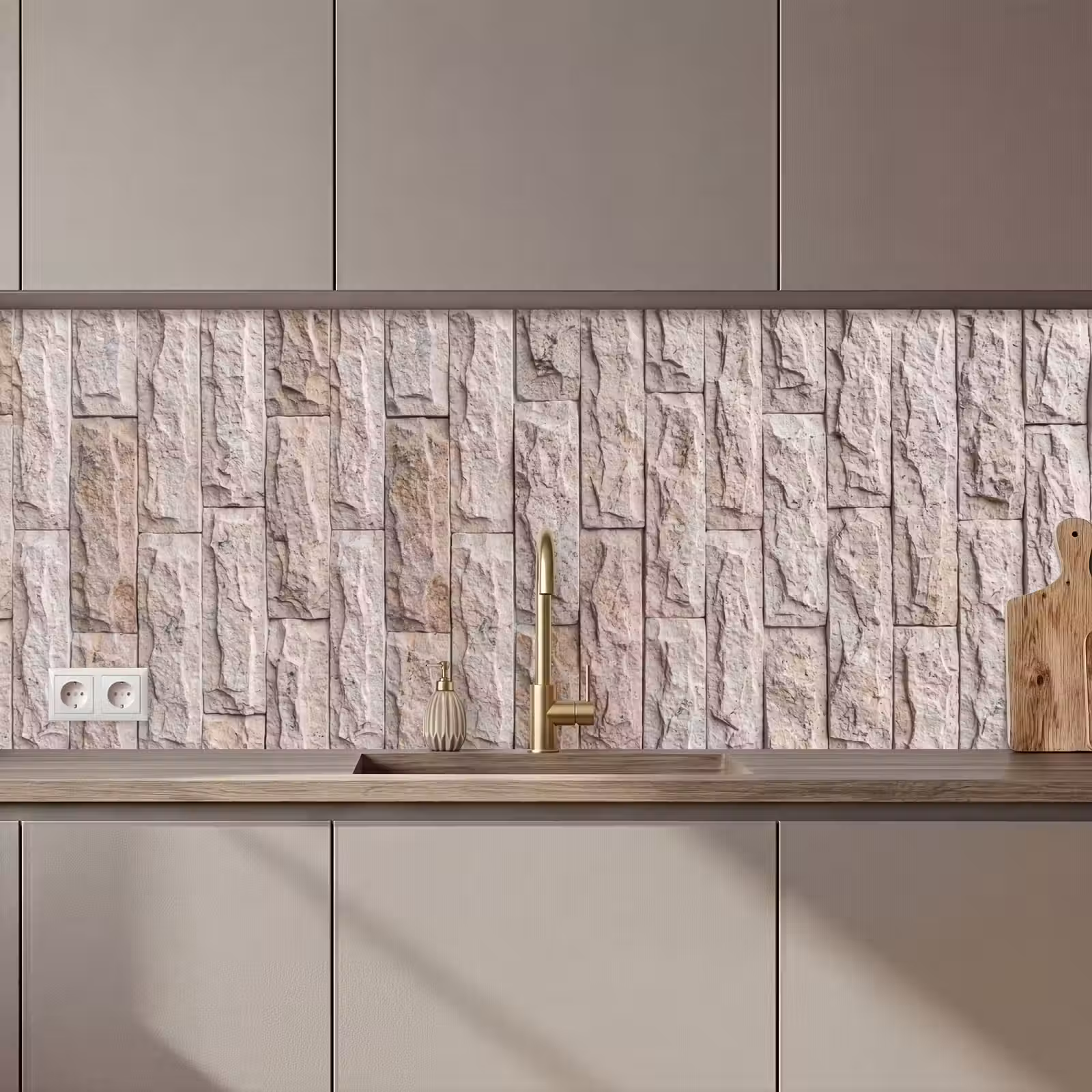 Keuken achterwand - Muur - Steen - Ruw - Beige - Textuur — 1