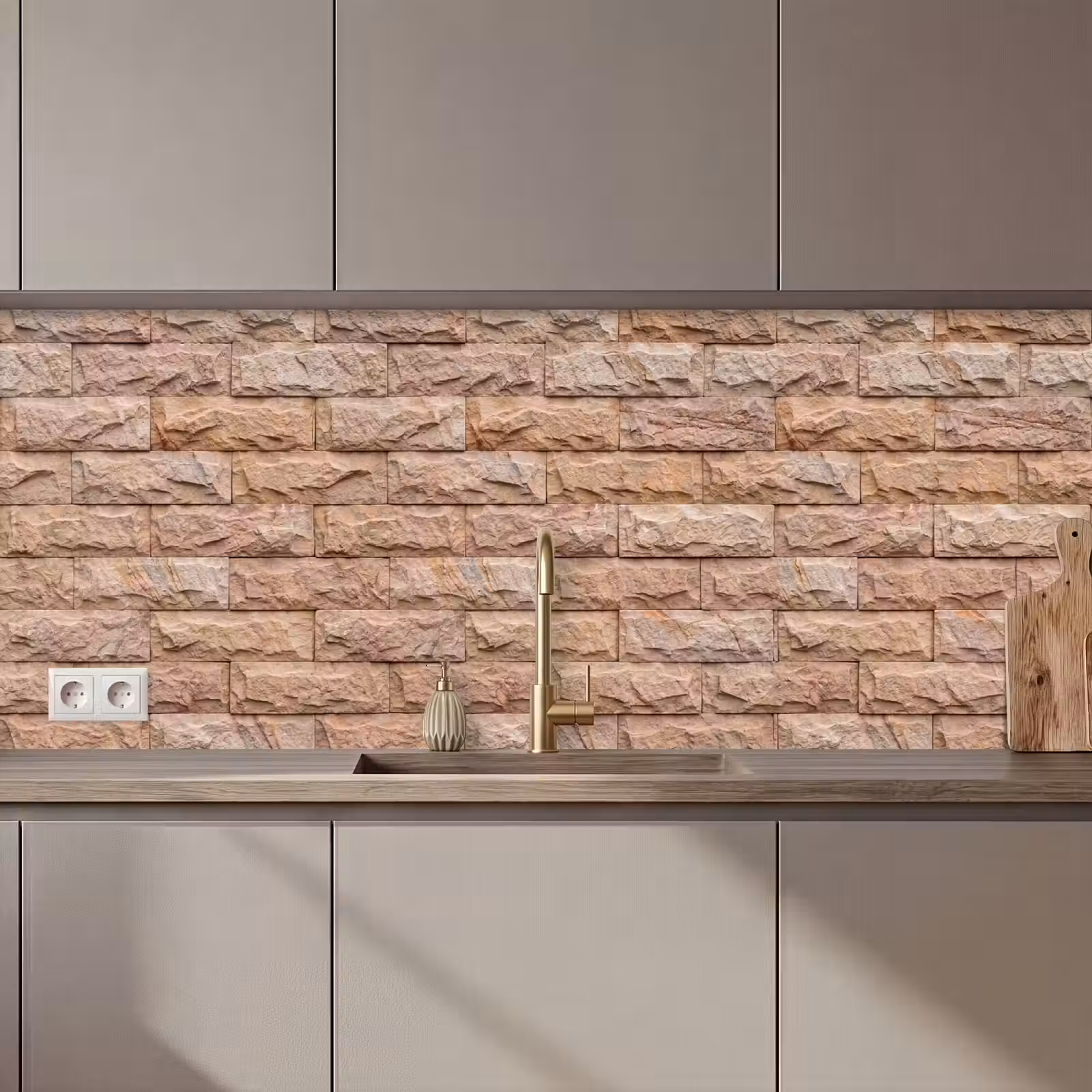 Keuken achterwand - Muur - Steen - Ruw - Textuur - Beige — 1