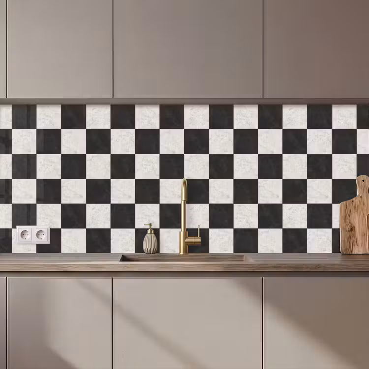 Keuken achterwand - Dambord - Marmer - Zwart - Wit — 1