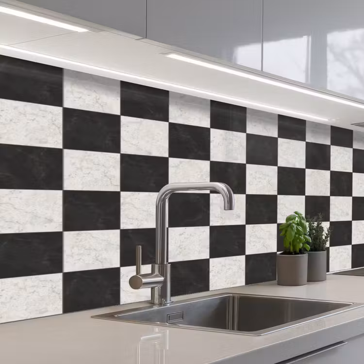 Keuken achterwand - Dambord - Marmer - Zwart - Wit — 2