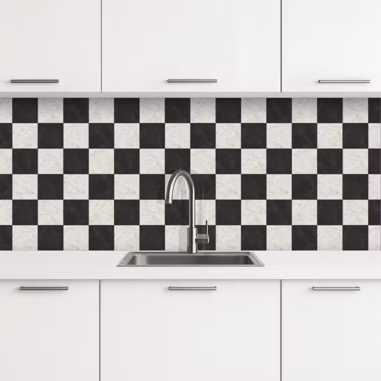 Keuken achterwand - Dambord - Marmer - Zwart - Wit — 4