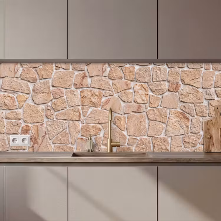 Keuken achterwand - Muur - Steen - Patroon - Rustiek - Beige — 1