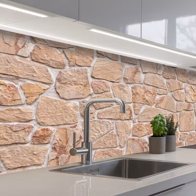 Keuken achterwand - Muur - Steen - Patroon - Rustiek - Beige — 2