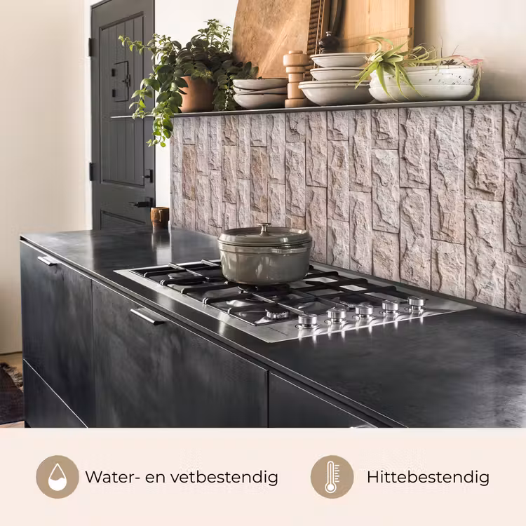 Keuken achterwand - Muur - Steen - Ruw - Beige - Textuur — 5