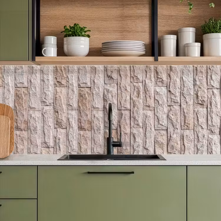 Keuken achterwand - Muur - Steen - Ruw - Beige - Textuur — 8