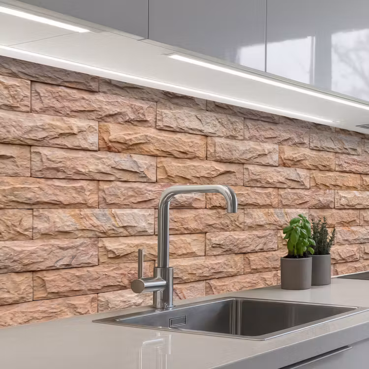 Keuken achterwand - Muur - Steen - Ruw - Textuur - Beige — 2