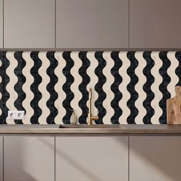 Keuken achterwand - Patroon - Marmer - Groen - Cremé — 1