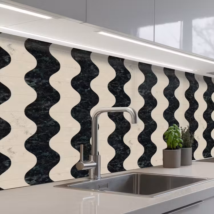 Keuken achterwand - Patroon - Marmer - Groen - Cremé — 2