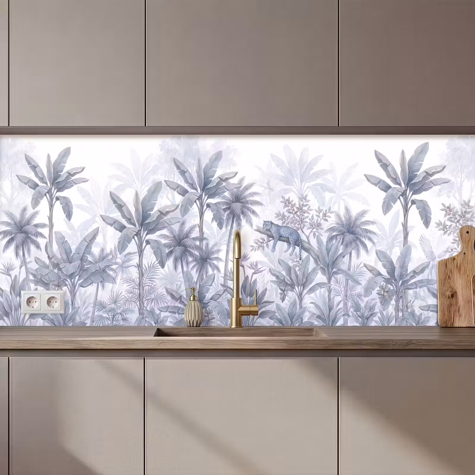 Keuken achterwand - Kat - Tropisch bos - Modern - Grijs — 1