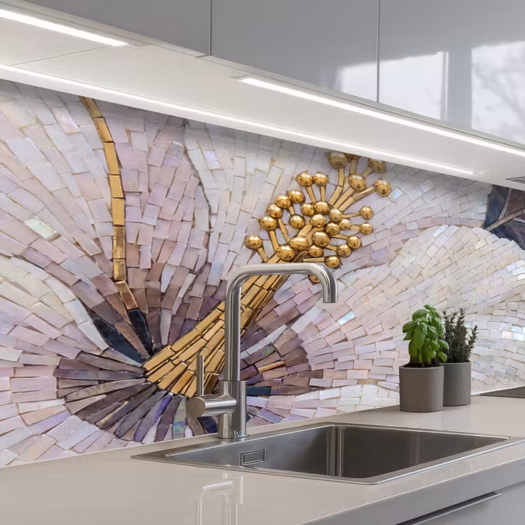 Keuken achterwand - Bloemen - Mozaïek - Kunst - Modern - Goud — 2